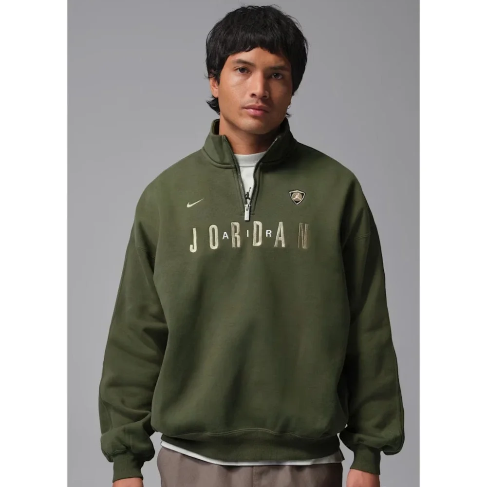Jordan Flight Men's Graphic Fleece 1/4-Zip Cargo Khaki Large  NWT